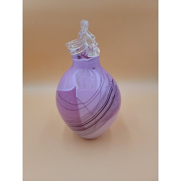 VCL Hand Blown Art Glass Pitcher Artist Signed Numbered 8006 Pink Swirl 12" 1968 - Picture 5 of 15